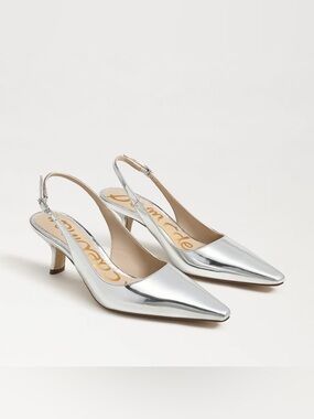 Sam Edelman Metallic Silver Pointed Slingback Kitten Heels